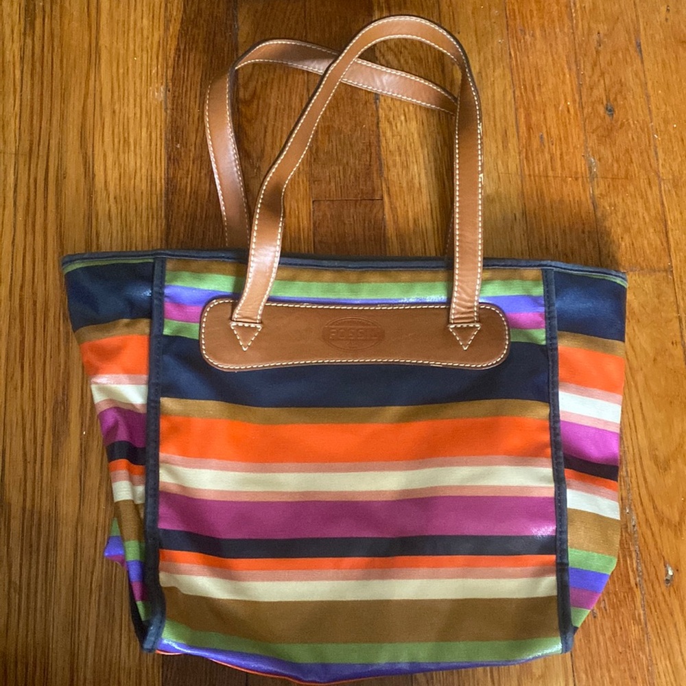 Fossil Coated Lined Canvas Multicolored Striped T… - image 1